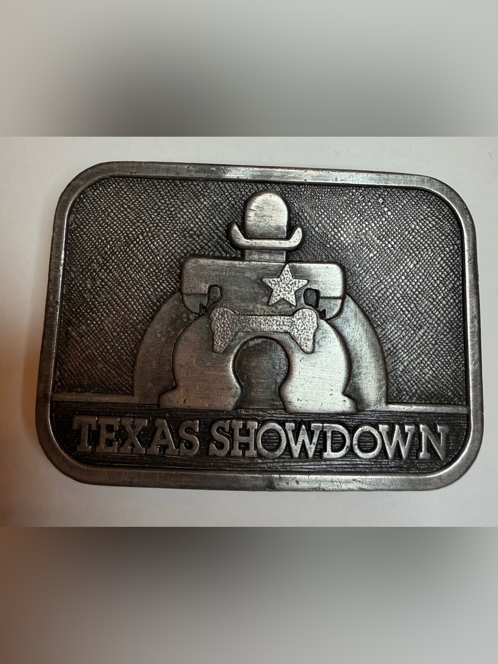 Vtg TEXAS SHOWDOWN Belt Buckle GAMER Champion Tournament Video Game RARE VG+